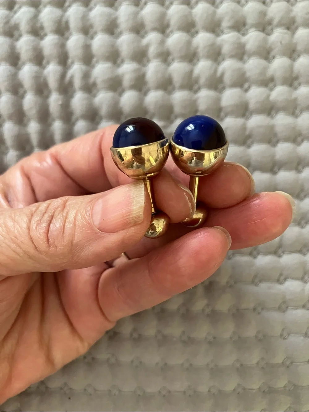 Gold-Tone Red & Blue Glass Ball Cufflinks